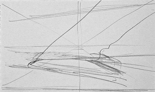 Halemaʻumaʻu Crater Lava Lake, 4 3/4" x 8 1/8", pencil on paper, 2016.